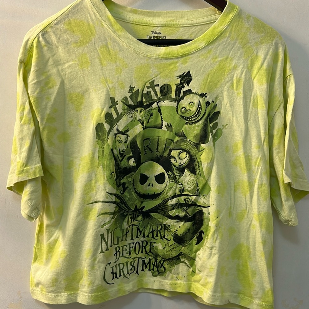 DISNEY Nightmare Before Christmas Neon Yellow Tie Dye Cropped Tee, Sz M